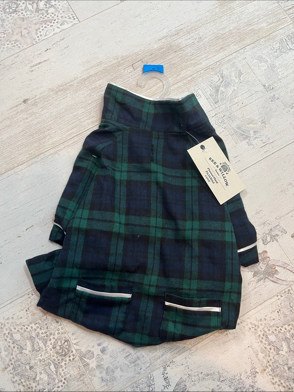 Bee & Willow Blue Green Flannel Plaid Dog Pajamas Size Large